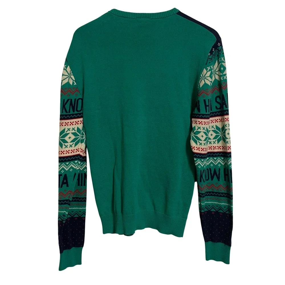 Elf Celebrate Together Sweater Mens Medium Green Santa I Know Him Ugly Christmas